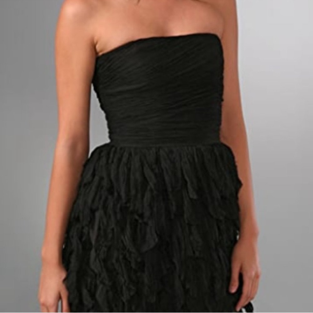 Elizabeth and James Silk Chiffon Black Strapless Foliage Dress Size 2 Cocktail - Picture 15 of 15